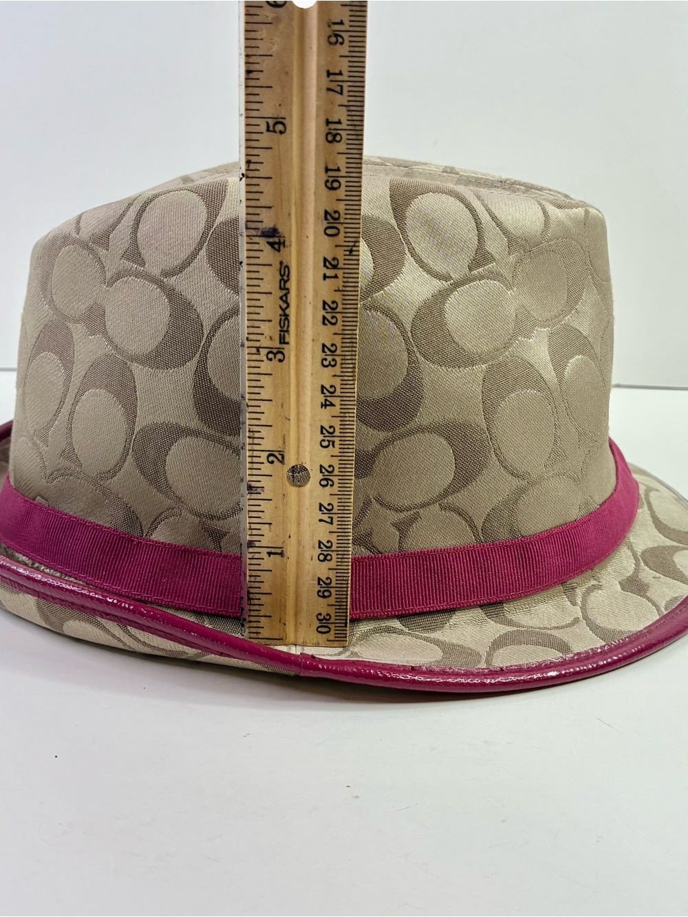 Womens Coach Fedora Hat Small Petite Khaki Brown Pink - Picture 7 of 14